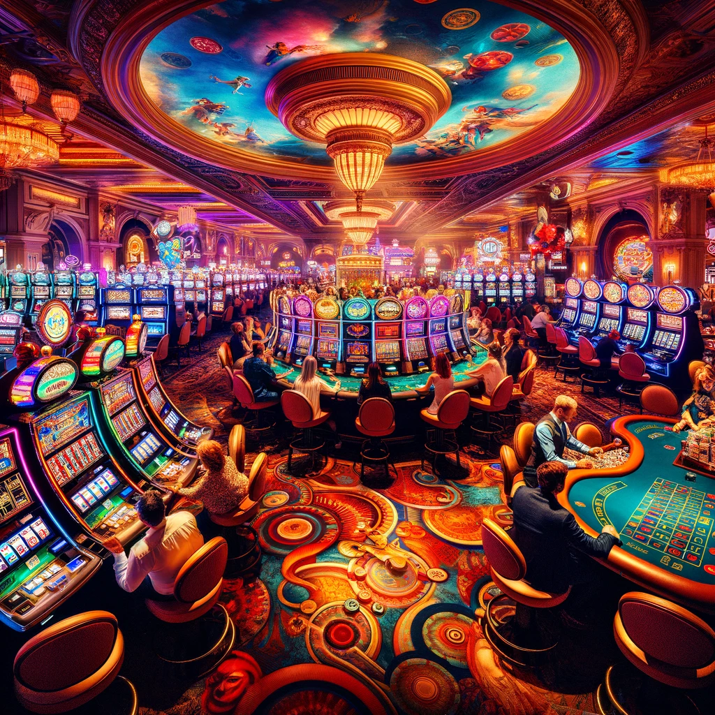 Eine lebhafte Szene in einem luxuriösen Las Vegas Casino, die die aufregende Glücksspielkultur der Stadt zeigt.